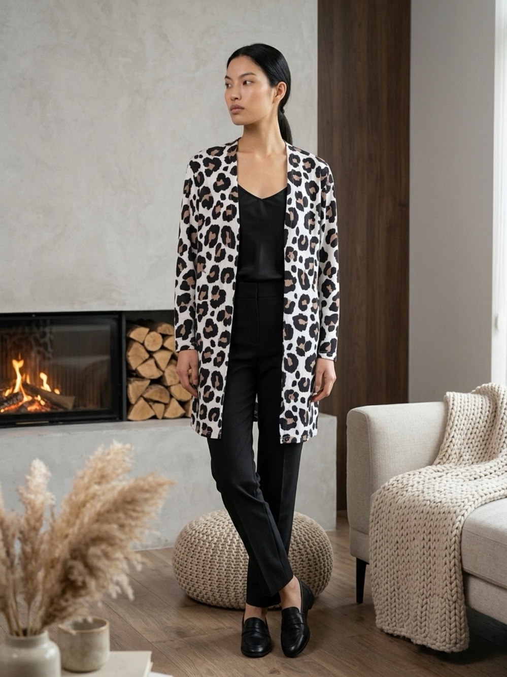 Ouges Leopard Print Open Cardigan - Size Small